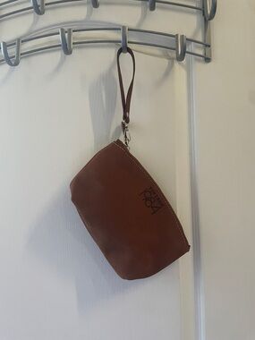 Vintage Look Brown Leather Wristlet Pouch